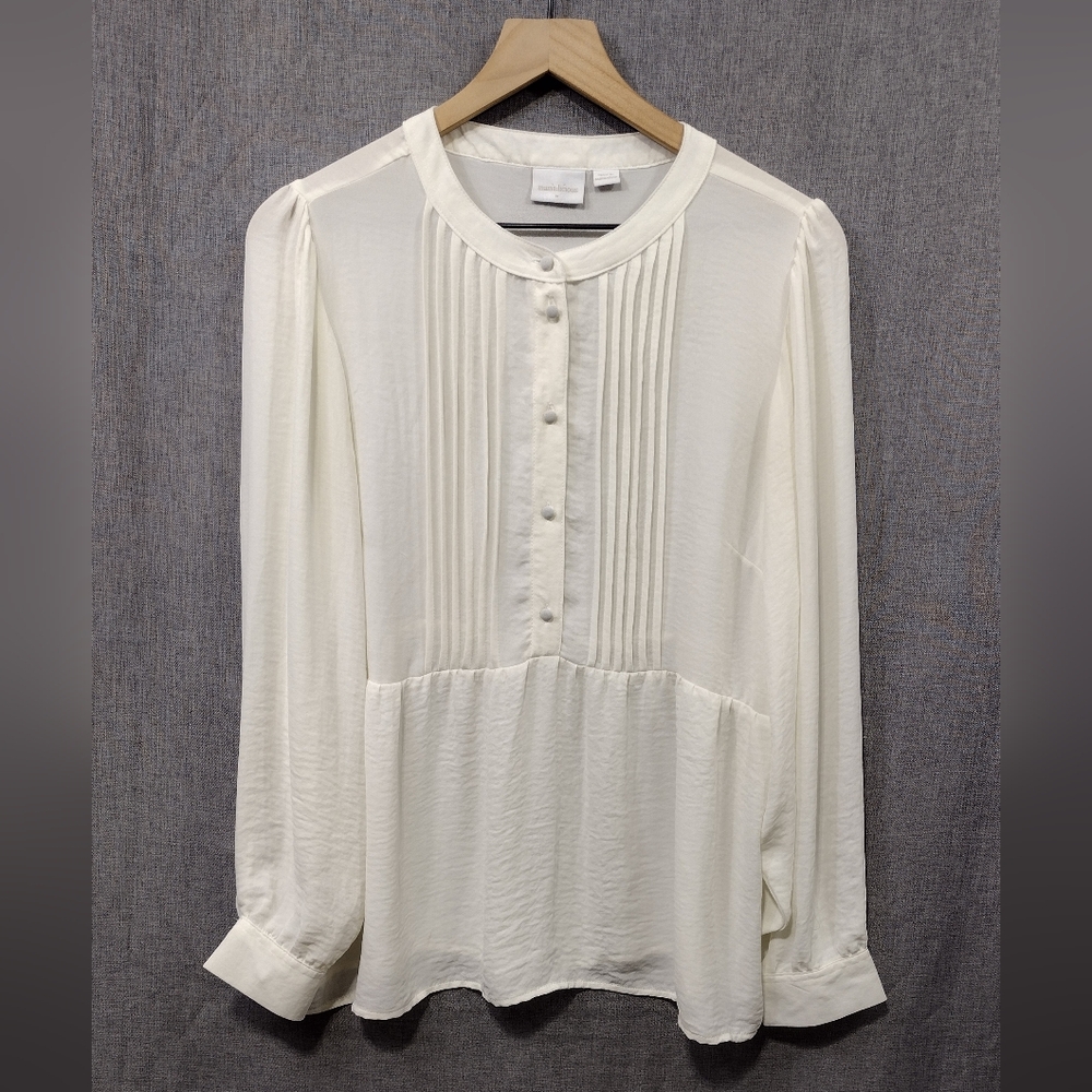 Mamalicious Pintucked Babydoll Sheer Blouse Women's M White Preppy Academia